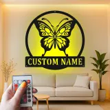 Insegna in metallo personalizzata con farfalla e luce LED, regalo per amanti della natura per decorare la camera da letto o il soggiorno 1
