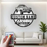 Décoration murale en métal personnalisée camionnette avec rétroéclairage LED - Cadeau de garage pour lui, décoration de man cave