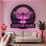 Cartel de metal personalizado con luz LED de libélula Regalo para amantes de la naturaleza Decoración para dormitorio o salón 3