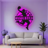 Insegna in metallo LED personalizzata per giocatore di basket - Regalo personalizzato per appassionati di sport e decorazione per sala giochi 1