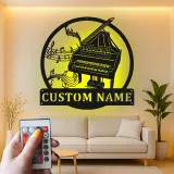 Panneau piano personnalisé avec LED | Décoration murale en métal sur mesure pour salle de musique | Déco silhouette piano à queue | Cadeau pour pianiste