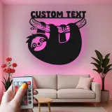 Personalized Sloth Nursery Sign | Custom Name LED Metal Art | Kids Room Night Light | Boho Wildlife Decor