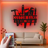 Insegna LED in metallo con attrezzi da falegname personalizzata | Decorazione su misura per officina | Luce garage per falegname | Regalo per artigiani