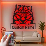 Cartel de metal LED de gato persa personalizado, regalo para amantes de mascotas, decoración para dormitorio o sala de estar 2