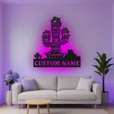 Décoration murale en métal personnalisée avec lumière LED en forme de cactus - Cadeau de décoration désert pour le salon
