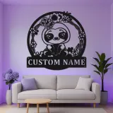 Custom Baby Sloth LED Metal Sign | Floral Nursery Wall Art | Personalized Kids Room Decor | Light Up Animal Name Gift