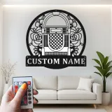 Insegna LED Jukebox Personalizzata | Insegna in Metallo Floreale Retro per Home Bar | Regalo per Amanti della Musica