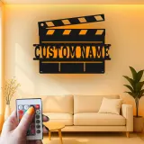Panneau de Clap de Film Personnalisé | Art mural en métal LED pour Salle de Cinéma à Domicile | Ardoise de Film Personnalisée | Cadeau pour Amoureux du Cinéma