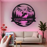 Personalized Snowmobile Metal Sign | LED Mountain Wall Art | Custom Rider Name Decor | Winter Sports Gift