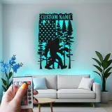 Custom Bigfoot American Flag Led Light Metal Wall Art Unique Gift for Outdoor Enthusiasts Rustic Cabin Decor