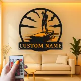 Insegna in metallo LED per Paddle Board | Insegna SUP personalizzata | Decorazione costiera su misura per casa al mare e casa al lago