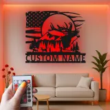 Personalisierte LED-Metall-Wandkunst mit Elch und Berg – Geschenk für Naturliebhaber, Hütten- oder Lodge-Deko
