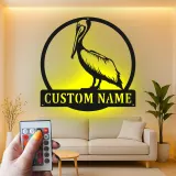 Insegna in metallo personalizzata con LED a forma di pellicano regalo per casa costiera decorazione per soggiorno