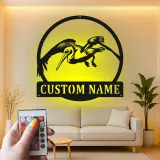 Panneau en métal personnalisé de pélican avec LED | Art mural côtier lumineux | Plaque nominative personnalisée pour maison de plage | Décoration d'oiseau nautique