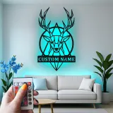 Cartel de metal LED personalizado de ciervo geométrico, regalo personalizado para amantes de la naturaleza, decoración rústica para salón