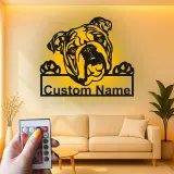 Insegna in metallo LED personalizzata con bulldog - Regalo per amanti dei cani e decorazione per soggiorno