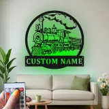 Décoration murale en métal personnalisée de train à vapeur avec rétroéclairage LED - Cadeau pour passionnés de trains, décoration pour man cave ou bureau