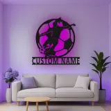Cartel de metal personalizado de jugadora de fútbol femenino con luz LED, regalo personalizado para aficionados al fútbol, decoración para sala de juegos