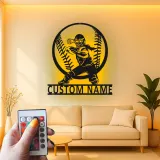 Softball Catcher LED Metal Art | Personalized Player Name Sign | Girls Sports Room Decor | Custom Athlete Gift