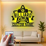 Custom Billiard Club Led Light Metal Wall Art Personalized Gift for Pool Players Game Room Decor