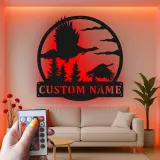 Décoration murale en métal personnalisée avec oies sauvages et rétroéclairage LED - Cadeau pour les amoureux de la nature - Décor de cabane ou de salon