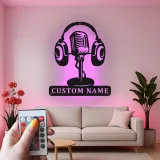 Individuelles Vintage-Mikrofon LED-Schild | Metall-Wandkunst für Musikstudio Dekor | Personalisierte Geschenke für Musiker & Musikliebhaber