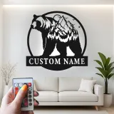 Cartel de metal personalizado con luz LED de oso y montaña, regalo para amantes de la naturaleza, decoración de cabaña o refugio