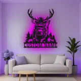 Insegna in metallo personalizzata per cacciatori con corna con luce LED regalo per appassionati di outdoor decorazione per cabin