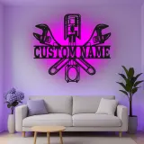 Cartel de metal personalizado de herramientas mecánicas con luz LED regalo para entusiastas de coches decoración de garaje