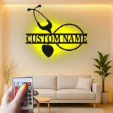 Insegna Stetoscopio Personalizzata | Arte Murale in Metallo LED per Ufficio Medico | Regalo Personalizzato per Infermiera | Decorazione Murale Sanitaria