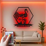 Panneau LED Flamant Rose | Art mural en métal personnalisé | Décor de maison de plage et de salon | Plaque de nom tropical personnalisée