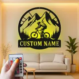 Personalized Mountain Bike Metal Art | Custom Cyclist Name Sign with LED | MTB Rider Wall Decor | Gift for Biking Enthusiast