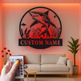 Art mural en métal requin blanc LED | Enseigne océan personnalisée | Décoration murale nautique pour bureau et maison côtière | Accent prédateur marin