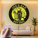 Décoration murale en métal personnalisée Chope de Bière avec Rétroéclairage - Cadeau de Bar pour Lui, Décor de Bar à Domicile ou de Cave à Hommes