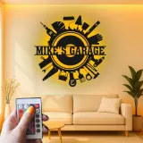 Enseigne LED personnalisée pour garage | Décoration murale en métal personnalisée avec outils | Déco atelier et man cave | Cadeau pour bricoleur