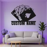 Royal Flush Metal Wall Art | Personalized LED Poker Room Sign | Custom Name Card Player Gift | Game Room Decor