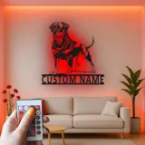 Rottweiler Custom Name Metal Sign | LED Light Pet Portrait Wall Art | Dog Lover Memorial Gift
