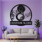 Panneau en métal LED personnalisé pour musicien | Art mural personnalisé de tuba | Décoration de notes de jazz pour studio et bar à domicile | Cadeau pour musicien