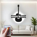 Insegna LED personalizzata a forma di chitarra | Arte murale con nome del musicista | Decorazione in metallo per studio musicale | Regalo per chitarristi