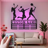 Insegna in metallo personalizzata con luce LED per giocatori di tennis - Regalo per amanti del tennis e decorazione per sale giochi