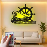 Décoration murale en métal personnalisée Roue du Capitaine avec rétroéclairage pour les amoureux de la mer