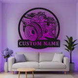 Personalisierte Vintage Kamera LED Licht Metall-Wandkunst Geschenk für Fotografen, Studio- oder Bürodekor