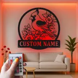 Custom Cardinal Bird Led Light Metal Wall Art Personalized Nature Lover Gift Living Room or Garden Decor 2
