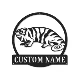 Décoration murale en métal personnalisée avec éclairage LED Chameleon pour les amoureux des reptiles - Cadeau unique pour la chambre