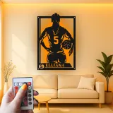 Decorazione murale personalizzata per ragazza calciatrice | Insegna con nome e numero | Decorazione LED in metallo per la camera dell’atleta | Regalo per giocatrice