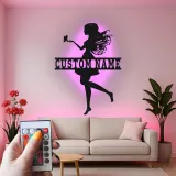 Insegna personalizzata con nome fata e LED | Insegna in metallo personalizzata per cameretta bambina | Decorazione magica per nursery | Decorazione da parete fiabesca