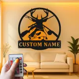 Insegna LED in metallo personalizzata per caccia e pesca | Arredo per baita per sportivi | Arte rustica per man cave