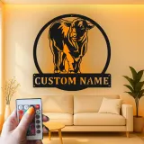Décoration murale en métal LED personnalisée de vache - Cadeau de ferme rustique - Décor de grange