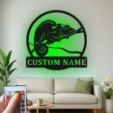 Insegna in metallo personalizzata con luce LED a forma di camaleonte, regalo unico per amanti dei rettili, decorazione per camera da letto