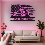 Custom Snowmobile Metal Sign | Personalized American Flag LED Art | Winter Sports Decor for Garage | Snowmobiler Gift for Him